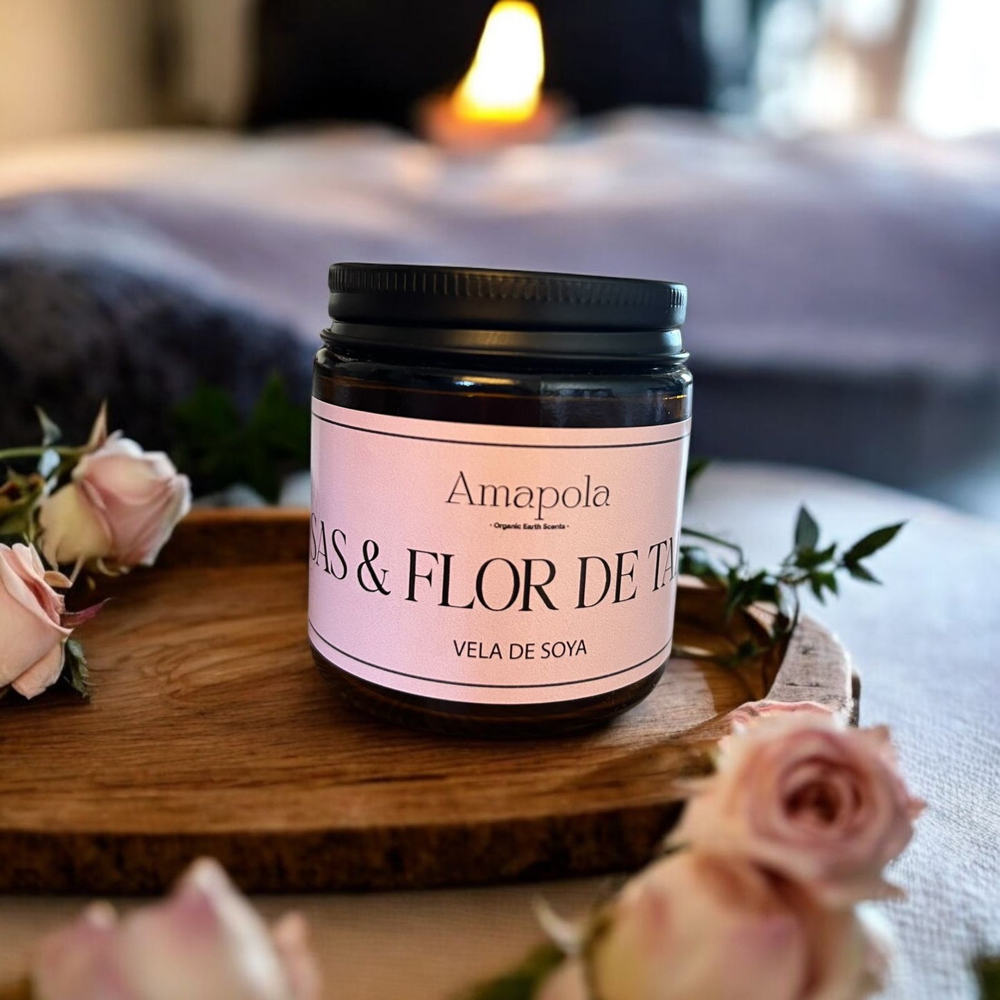 Velón Artesanal de Rosas y Flor de Tobacco Soy Mini 4oz